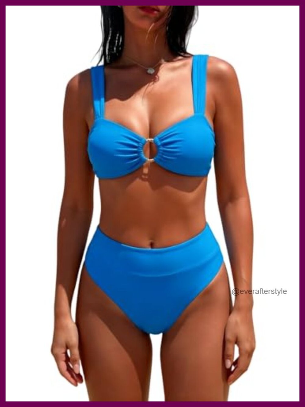 Women's High Waisted Bikini Set Square Neck O-Ring 2 Piece Swimsuit